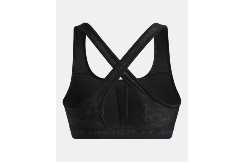 Under Armour Crossback Mid Print Γυναικείο Μπουστάκι Μαύρο, Ανθρακί