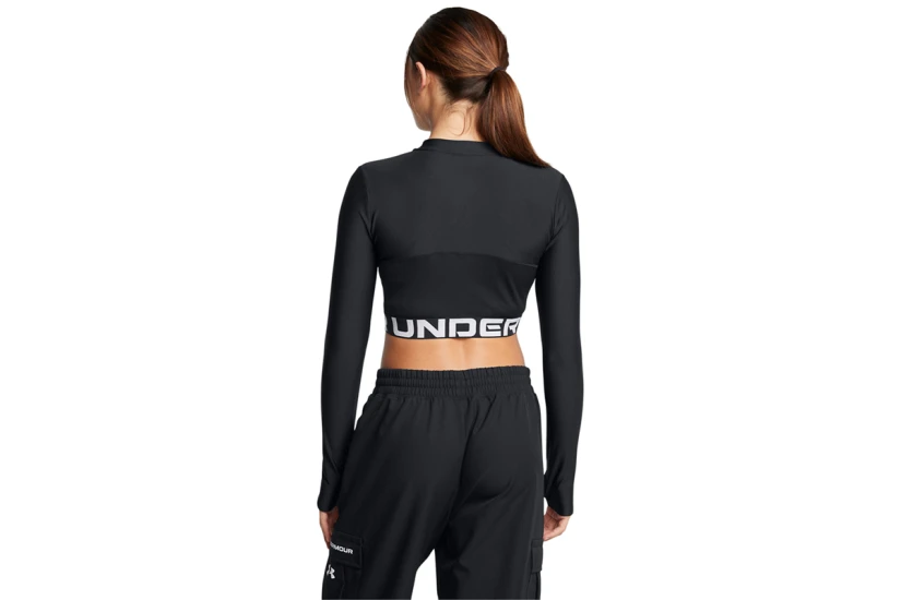 Under Armour Heatgear Rib Γυναικείο Μακρυμάνικο Crop Top Μαύρο