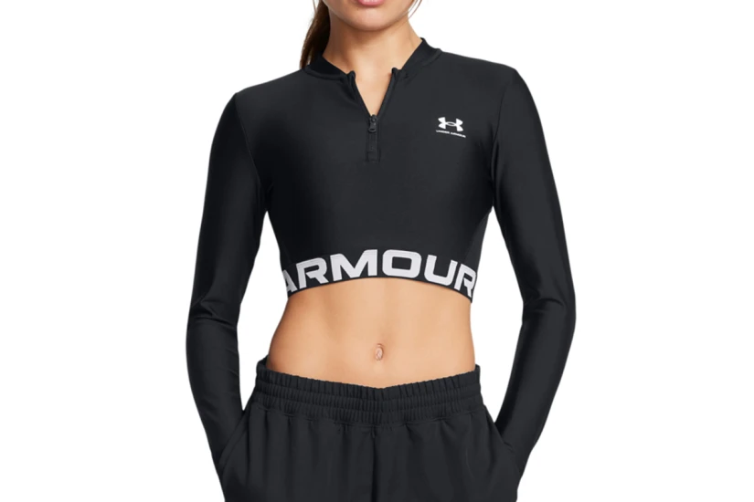 Under Armour Heatgear Rib Γυναικείο Μακρυμάνικο Crop Top Μαύρο