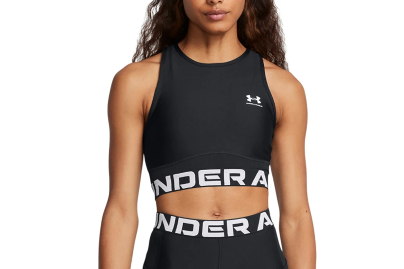 Under Armour Heatgear Rib Γυναικεία Αμάνικη Crop Top Μπλούζα Μαύρη