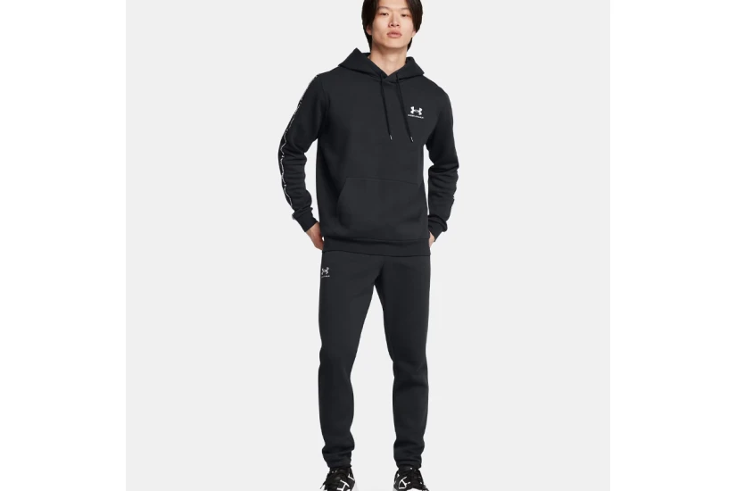Under Armour Icon Fleece Taping Ανδρικό Φούτερ με Κουκούλα Μαύρο