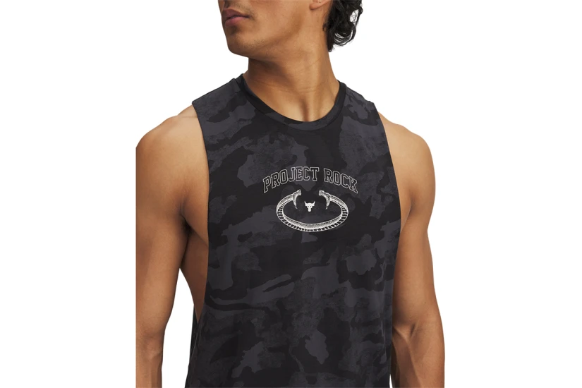 Under Armour Project Rock Camo Ανδρική Αμάνικη Μπλούζα Μαύρη, Ανθρακί