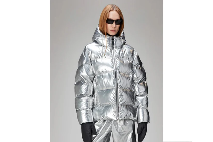 Rains Alta Unisex Puffer Μπουφάν με Κουκούλα Ασημί