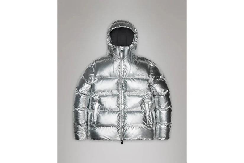 Rains Alta Unisex Puffer Μπουφάν με Κουκούλα Ασημί