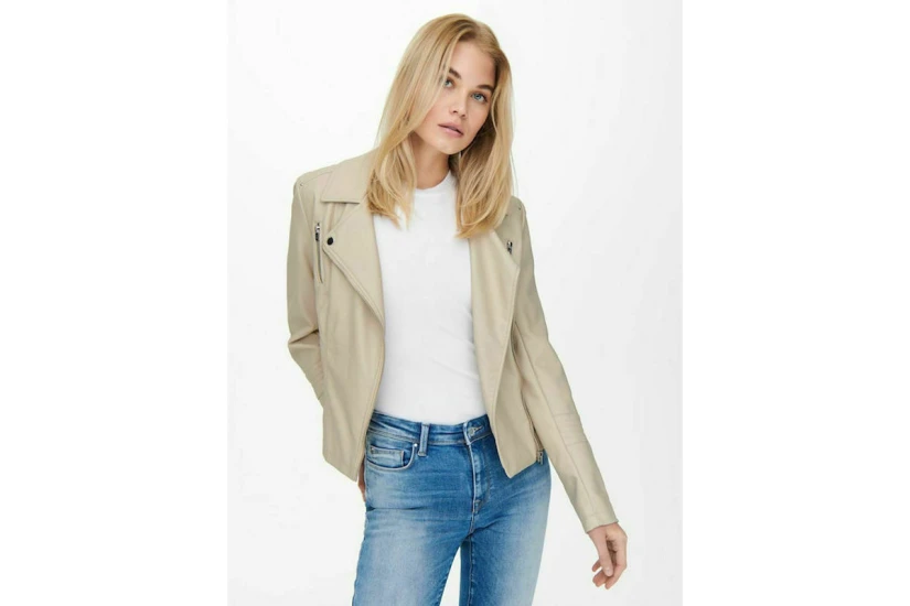 Only Onlgemma Faux Leather Biker Otw Μπουφάν Δερματίνη Γυναικείο (15153079 SILVER LINING)