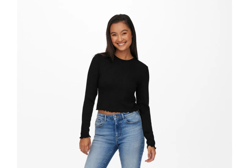 Only Onlkitty L-S Top Cropped Jrs Μπλούζα Με Λαιμόκοψη (15210610 BLACK)