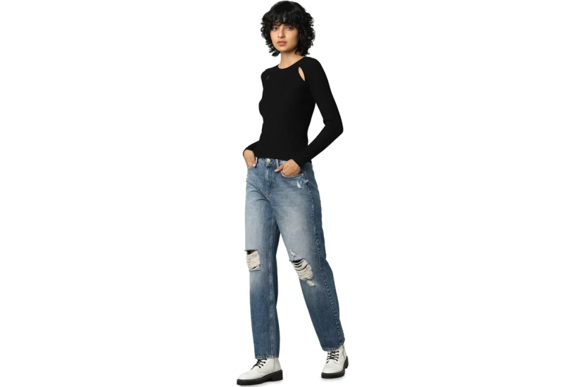 Only Aisley L-S Peek -A-Bo Μπλούζα Πλεκτή Γυναικεία (15268186 BLACK)