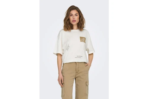 Only Onlluna S-S Print Top Box Jrs T-Shirt Γυναικείο (15286655 CLOUD DANCER-MAGIC)