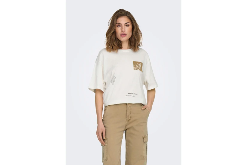 Only Onlluna S-S Print Top Box Jrs T-Shirt Γυναικείο (15286655 CLOUD DANCER-MAGIC)