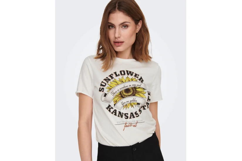 Only Onllucy Sunflower Γυναικείο Κοντομάνικο T-Shirt Λευκό, Κίτρινο