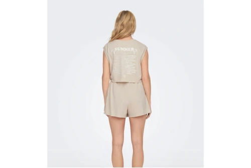 Only Onlvera S-L Voyage O-Neck Ub Swt Crop Top Αμάνικο Γυναικείο (15297354 SANDSHELL)