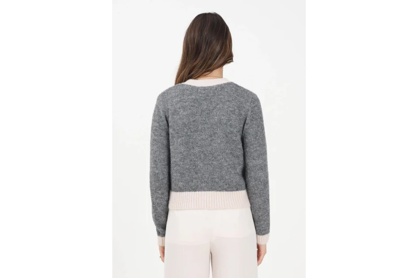 Only Onlmaggie Knitted Γυναικεία Πλεκτή Ζακέτα Γκρι, Εκρού