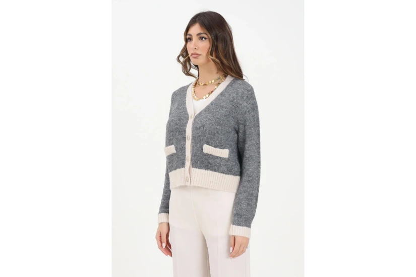 Only Onlmaggie Knitted Γυναικεία Πλεκτή Ζακέτα Γκρι, Εκρού