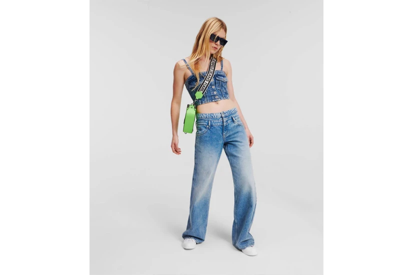Karl Lagerfeld Denim Γυναικεία Αμάνικη Crop Top Μπλούζα Μπλε