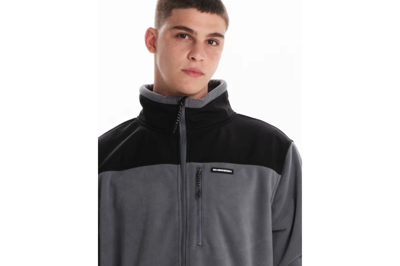 Emerson Fleece Bonded Ανδρικό Μπουφάν Γκρι Σκούρο, Μαύρο