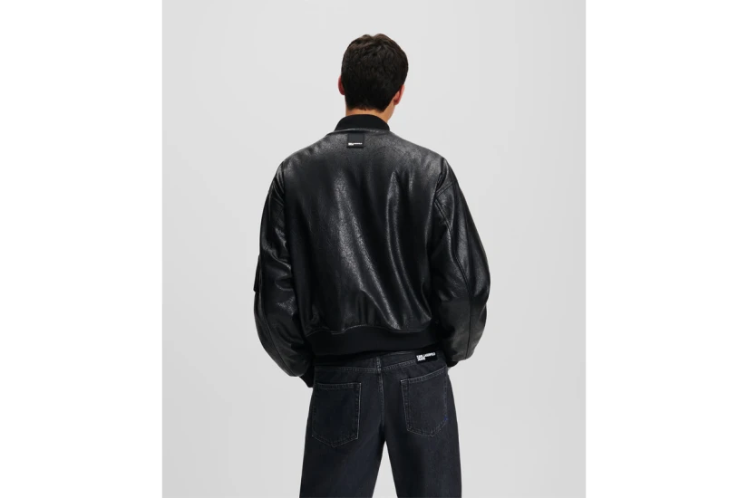 Karl Lagerfeld Cracked Pu Ανδρικό Bomber Μπουφάν Μαύρο