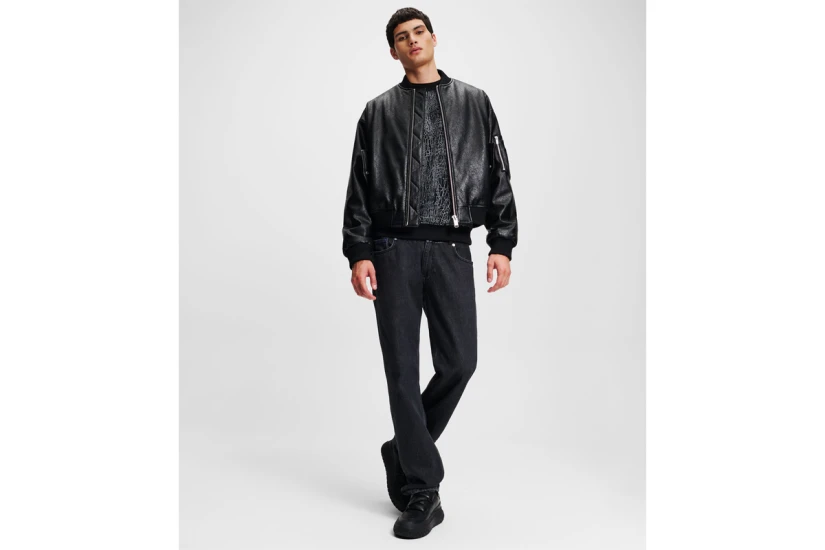 Karl Lagerfeld Cracked Pu Ανδρικό Bomber Μπουφάν Μαύρο