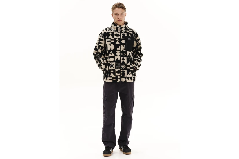 Emerson Ανδρική Ζακέτα Fleece Sherpa Εκρού, Μαύρη