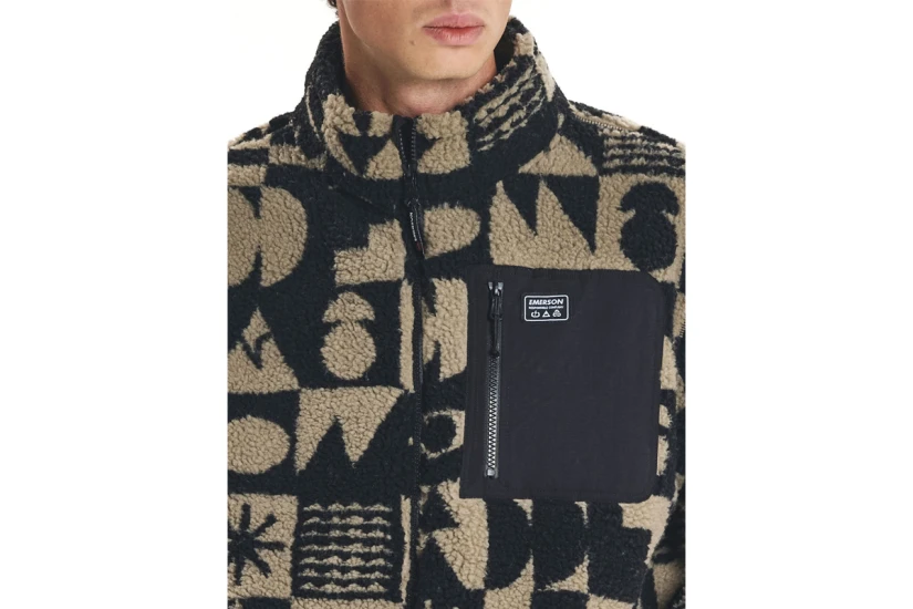 Emerson Ανδρική Ζακέτα Fleece Sherpa Μπεζ, Μαύρη