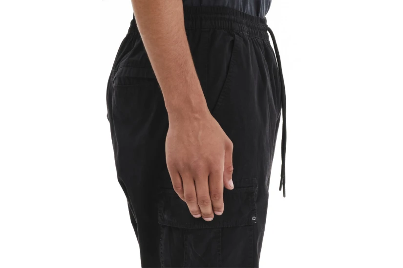 Emerson Elasticated Waist Cuffed Ανδρικό Παντελόνι Cargo Μαύρο