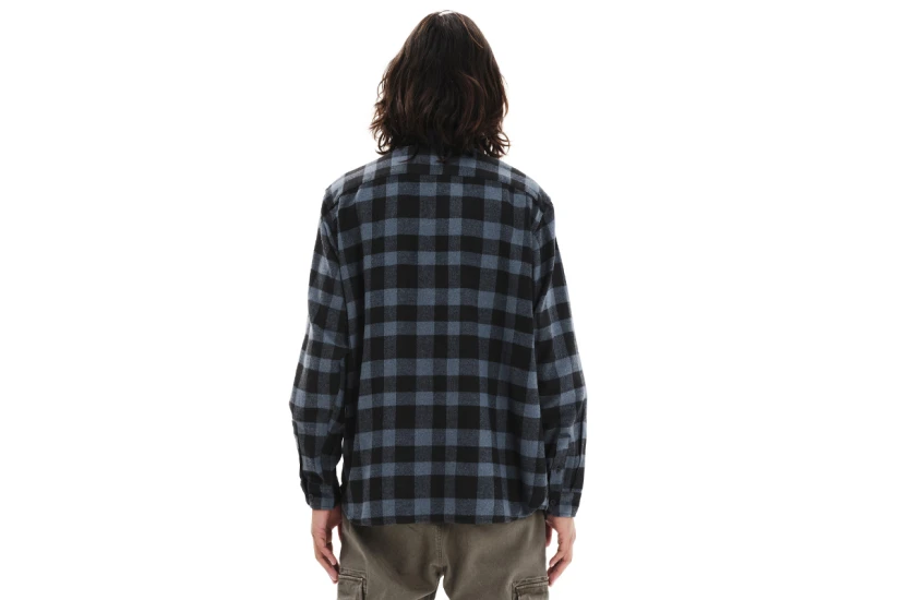Emerson Button Down Flannel Ανδρικό Μακρυμάνικο Πουκάμισο Μπλε, Μαύρο 