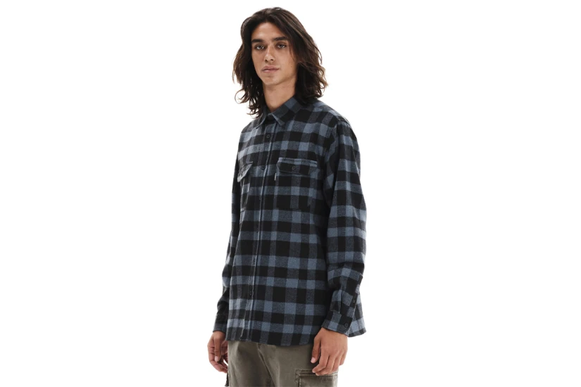 Emerson Button Down Flannel Ανδρικό Μακρυμάνικο Πουκάμισο Μπλε, Μαύρο 