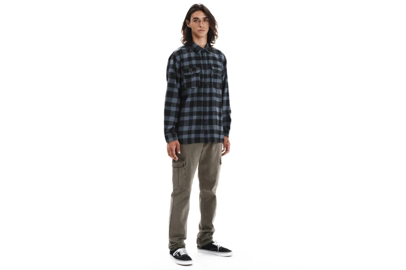 Emerson Button Down Flannel Ανδρικό Μακρυμάνικο Πουκάμισο Μπλε, Μαύρο 