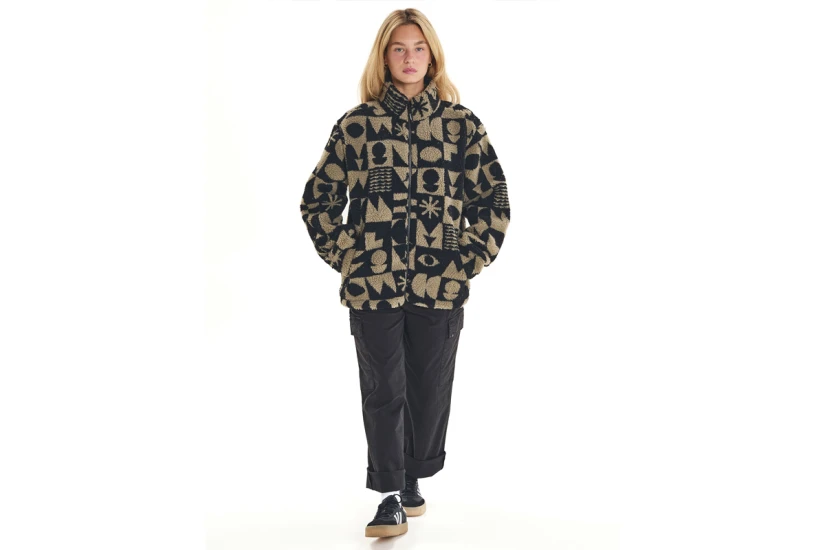 Emerson Γυναικεία Ζακέτα Fleece Sherpa Μπεζ, Μαύρη