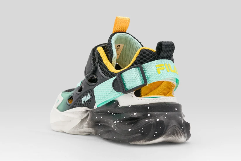 Fila Wave Memory Velcro Παιδικά Sneakers Μαύρα, Κίτρινα, Λευκά, Τυρκουάζ