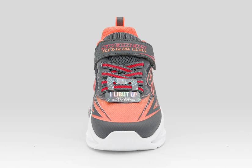 Skechers S Lights Flex-Glow Ultra Παιδικά Sneakers Ανθρακί, Λευκά, Κόκκινα, Πορτοκαλί