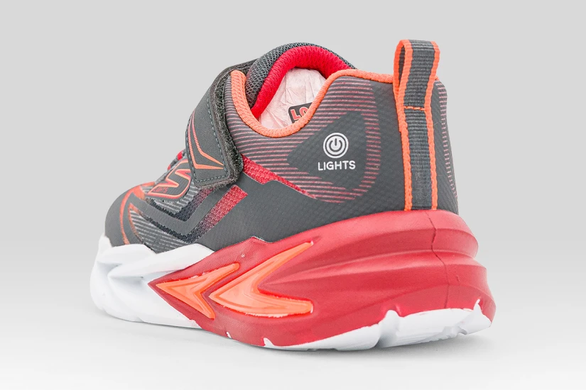 Skechers S Lights Flex-Glow Ultra Παιδικά Sneakers Ανθρακί, Λευκά, Κόκκινα, Πορτοκαλί
