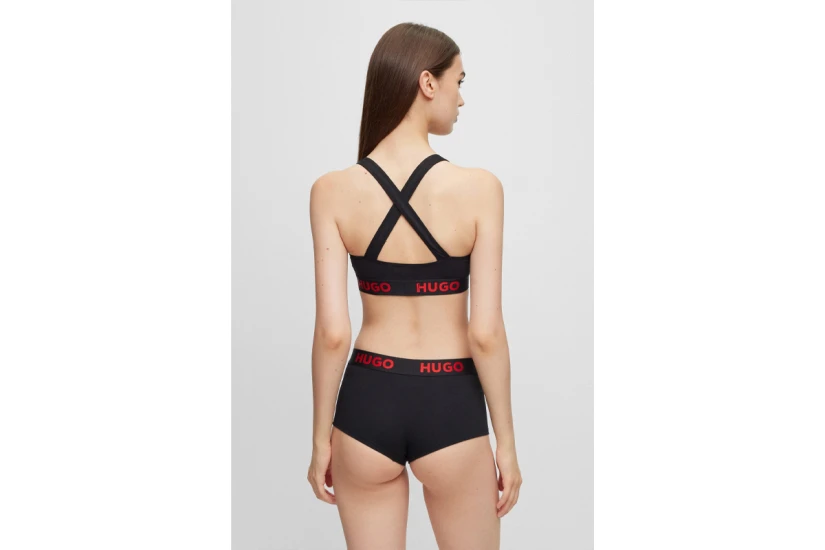 Hugo Padded Sporty Logo Cross-Back Γυναικείο Bralette Μαύρο