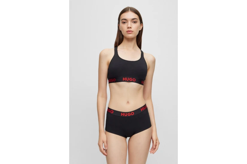 Hugo Padded Sporty Logo Cross-Back Γυναικείο Bralette Μαύρο