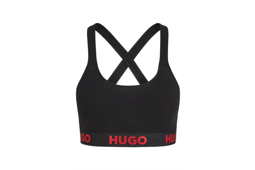Hugo Padded Sporty Logo Cross-Back Γυναικείο Bralette Μαύρο