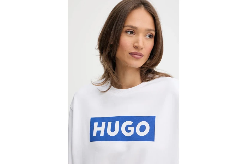 Hugo Classic Γυναικεία Μακρυμάνικη Μπλούζα με Λαιμόκοψη Λευκή