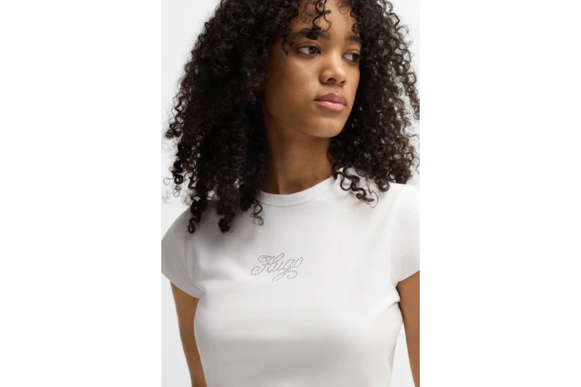 Hugo Dome Γυναικείο Κοντομάνικο Cropped T-Shirt Λευκό