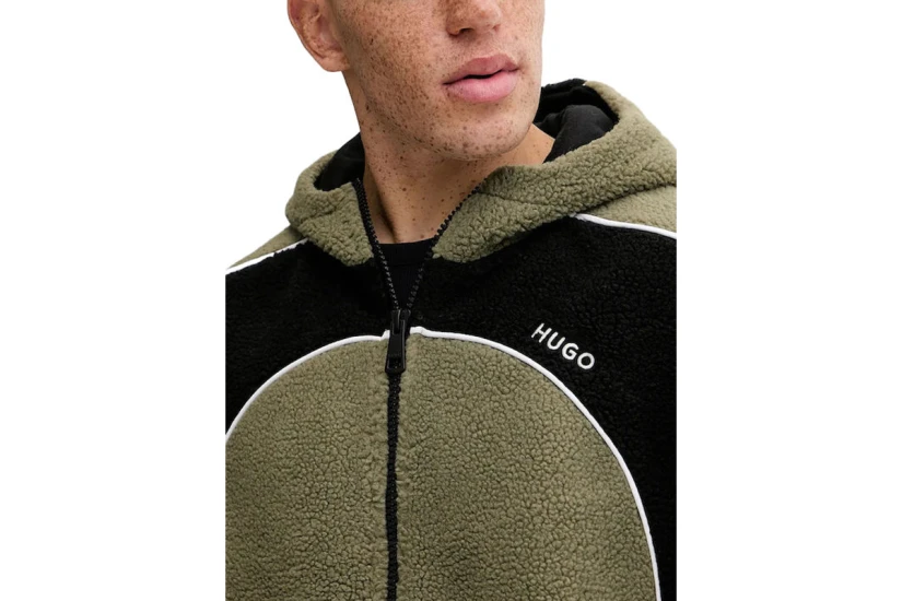 Hugo Neddyzo Ανδρική Ζακέτα Fleece με Κουκούλα Μαύρη, Χακί