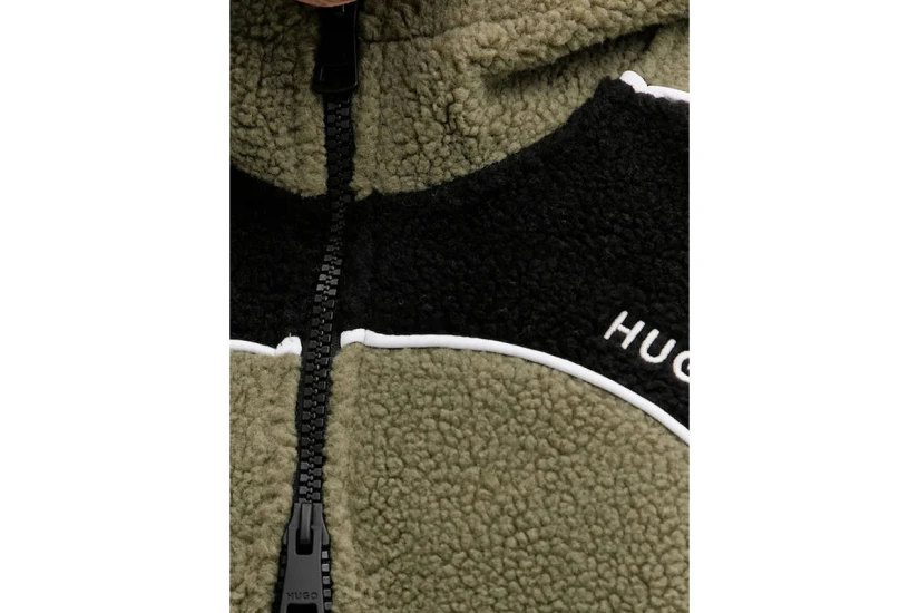 Hugo Neddyzo Ανδρική Ζακέτα Fleece με Κουκούλα Μαύρη, Χακί