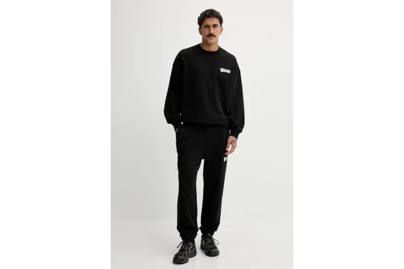Hugo Nyrocrew With Logo Prints Ανδρική Μακρυμάνικη Μπλούζα Μαύρη