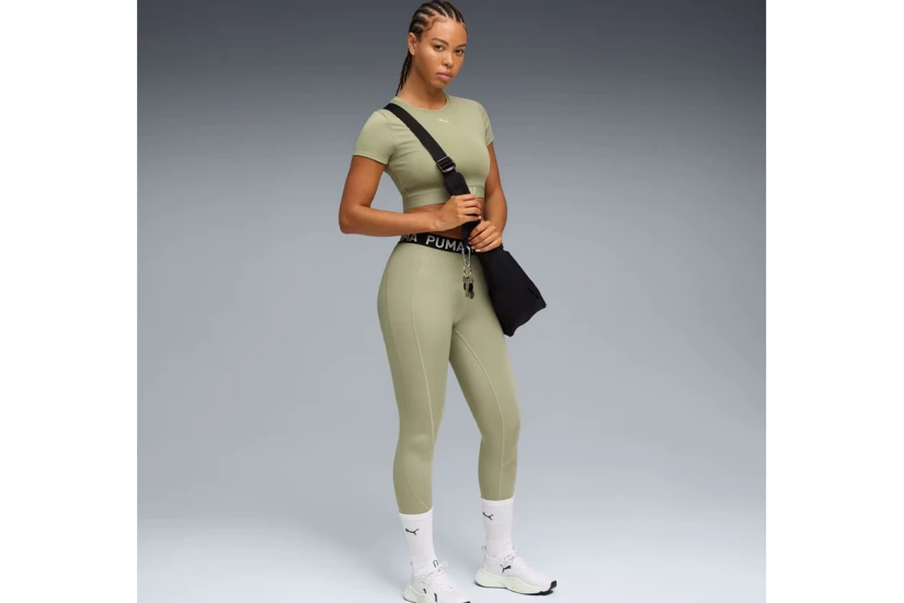 Puma Strong Γυναικεία Κοντομάνικη Crop Top Μπλούζα Λαδί