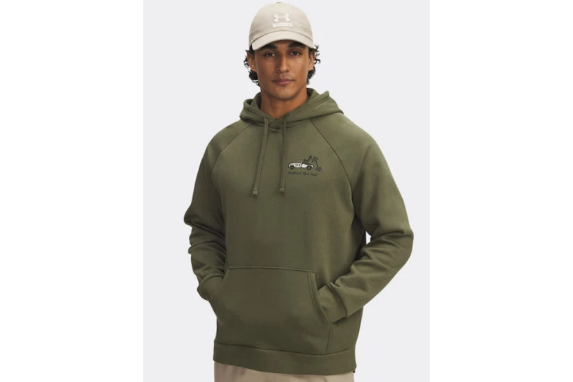 Under Armour Rival Fleece HBR Logo Ανδρικό Φούτερ με Κουκούλα Χακί