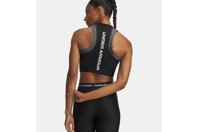 Under Armour Heatgear Rib Γυναικείο Αμάνικο Crop Top Μαύρο, Ανθρακί