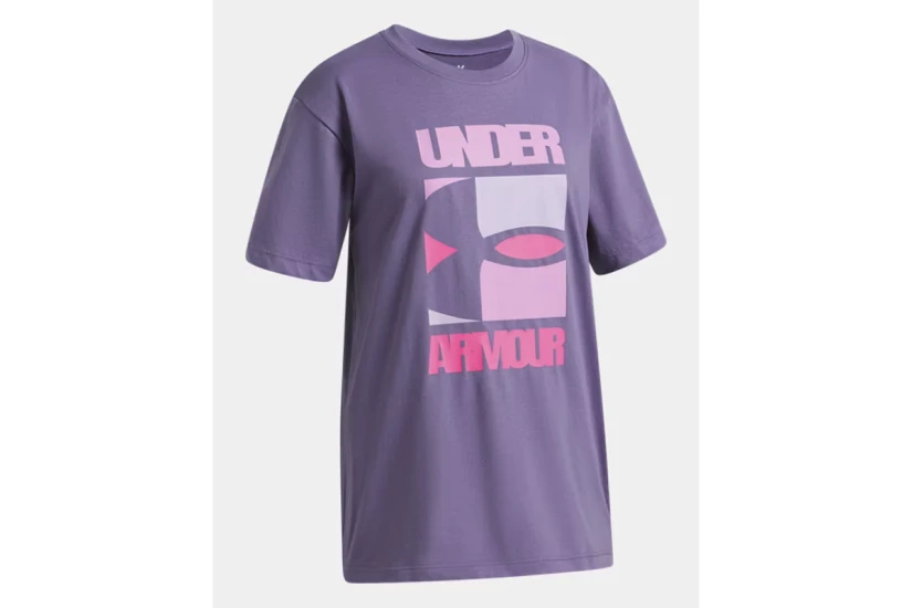 Under Armour Block Logo Oversized Παιδικό Κοντομάνικο T-Shirt Μωβ, Φούξια