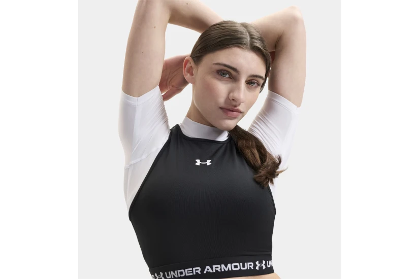 Under Armour Heatgear Mesh Γυναικείο Αμάνικο Crop Top Μαύρο, Λευκό