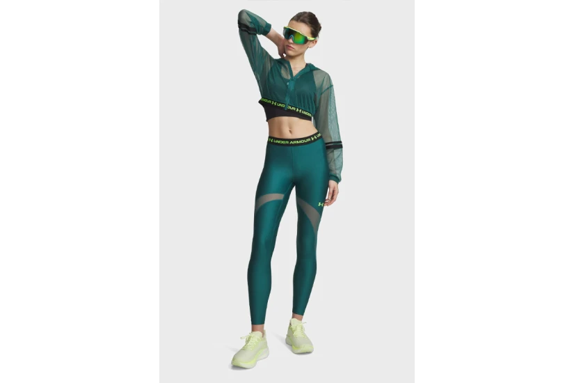 Under Armour Heatgear Mesh Γυναικείο Μακρύ Κολάν Πετρόλ, Λαχανί, Μαύρο