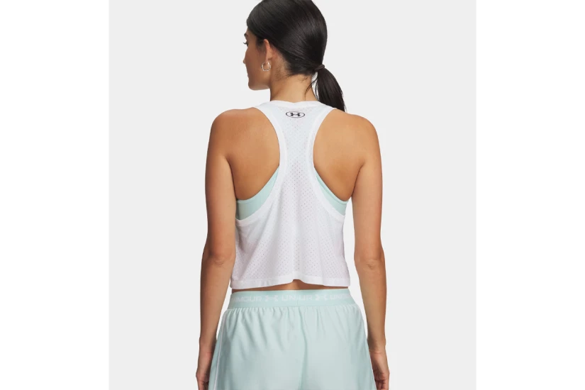 Under Armour Tech Sport Mesh Γυναικεία Αμάνικη Crop Μπλούζα Λευκή