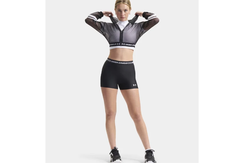 Under Armour Heatgear Mesh Cropped Γυναικεία Πολυεστερική Ζακέτα με Κουκούλα Μαύρη, Λευκή