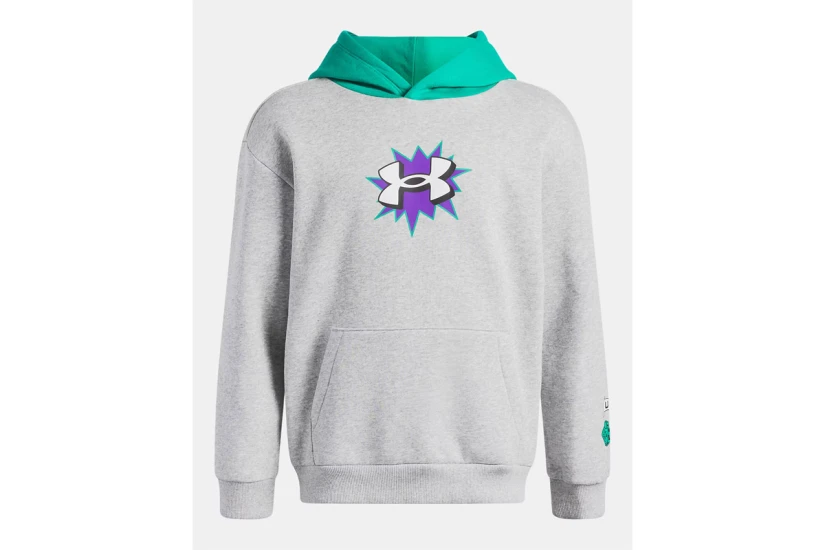 Under Armour Rival Fleece Graphics Παιδικό Φούτερ με Κουκούλα Γκρι, Πράσινο, Λευκό, Μωβ