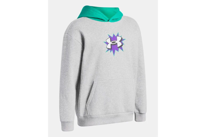 Under Armour Rival Fleece Graphics Παιδικό Φούτερ με Κουκούλα Γκρι, Πράσινο, Λευκό, Μωβ