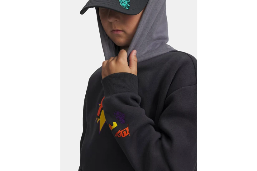 Under Armour Rival Fleece Graphics Παιδικό Φούτερ με Κουκούλα Ανθρακί, Γκρι, Κίτρινο, Πορτοκαλί